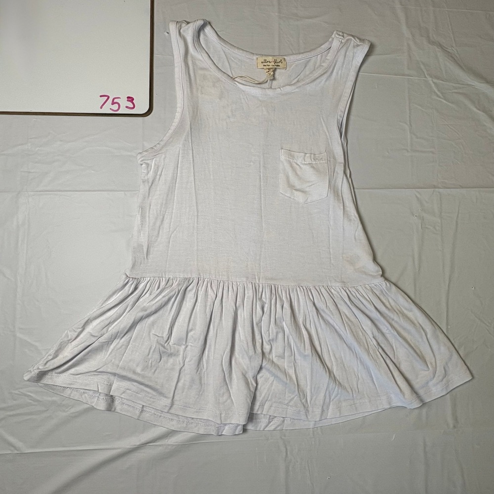 Ultra Flirt White Peplum Tank Top Sleeveless Pocket Babydoll XS 3D613